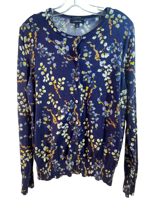 Lands' End Sweaters - Land's End Navy Floral Button Cardigan Women’s Size Large